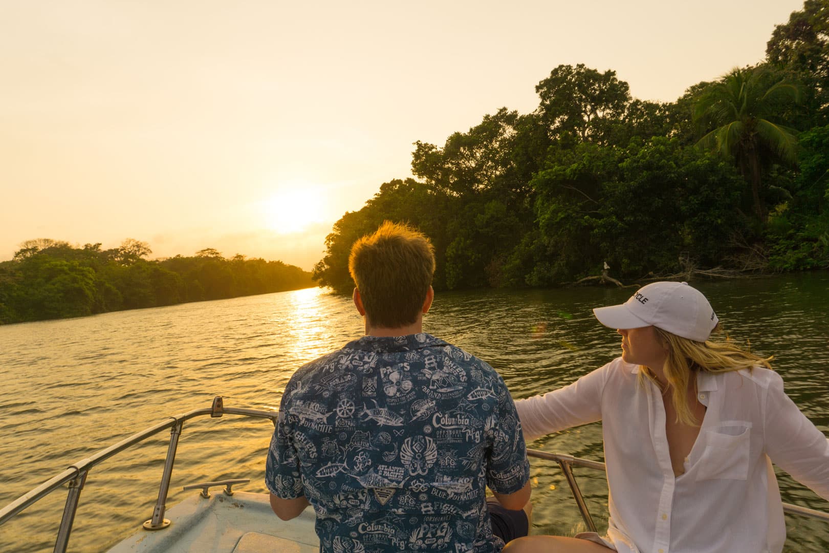 Sunset on the sittee river during the Sittee River Cruise and Wildlife Tour at The Lodge at Jaguar Reef