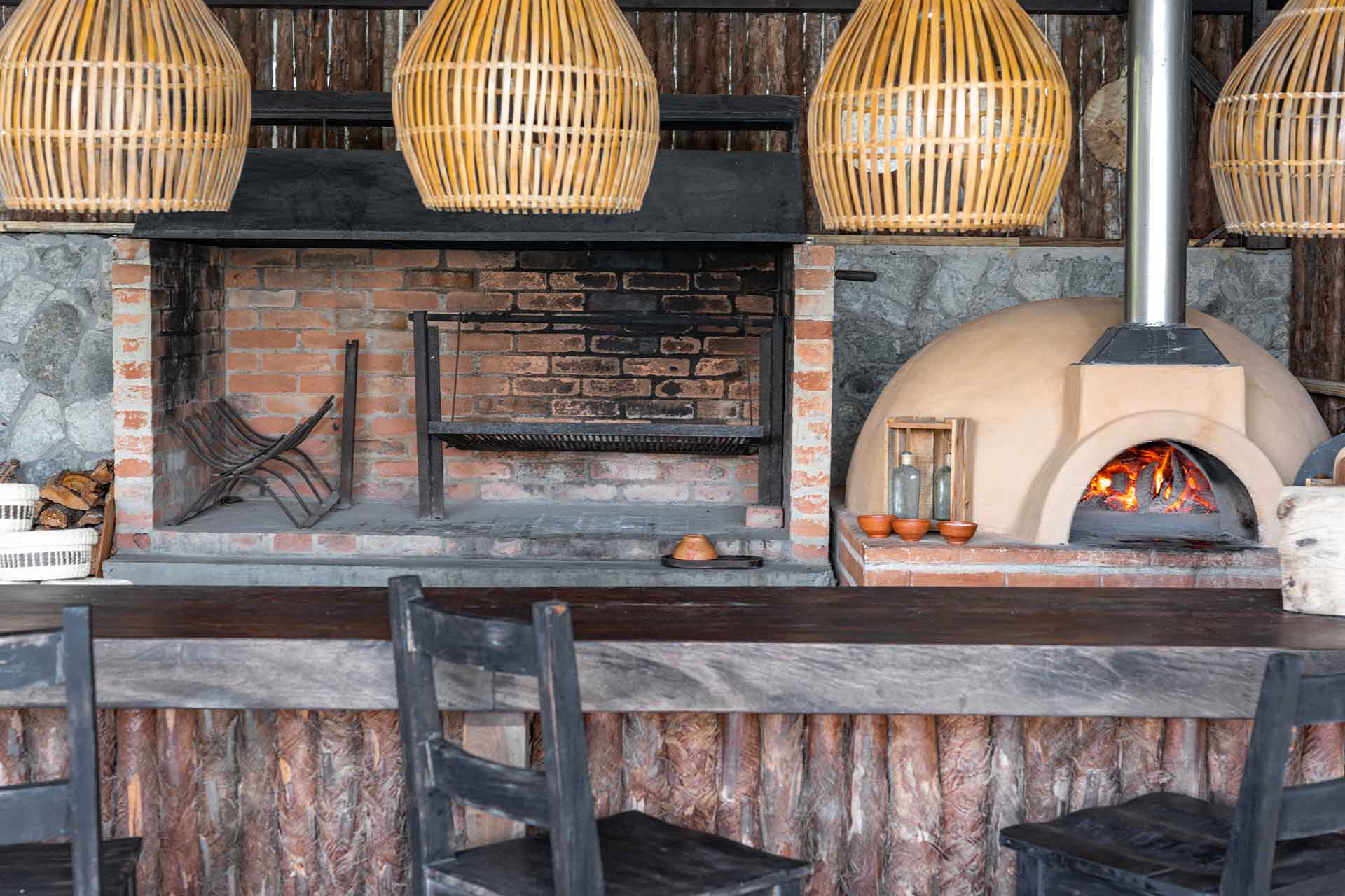 Brick oven and pizza-making area at Don Tonito's Pizzeria, Umaya Resort, Placencia, Belize