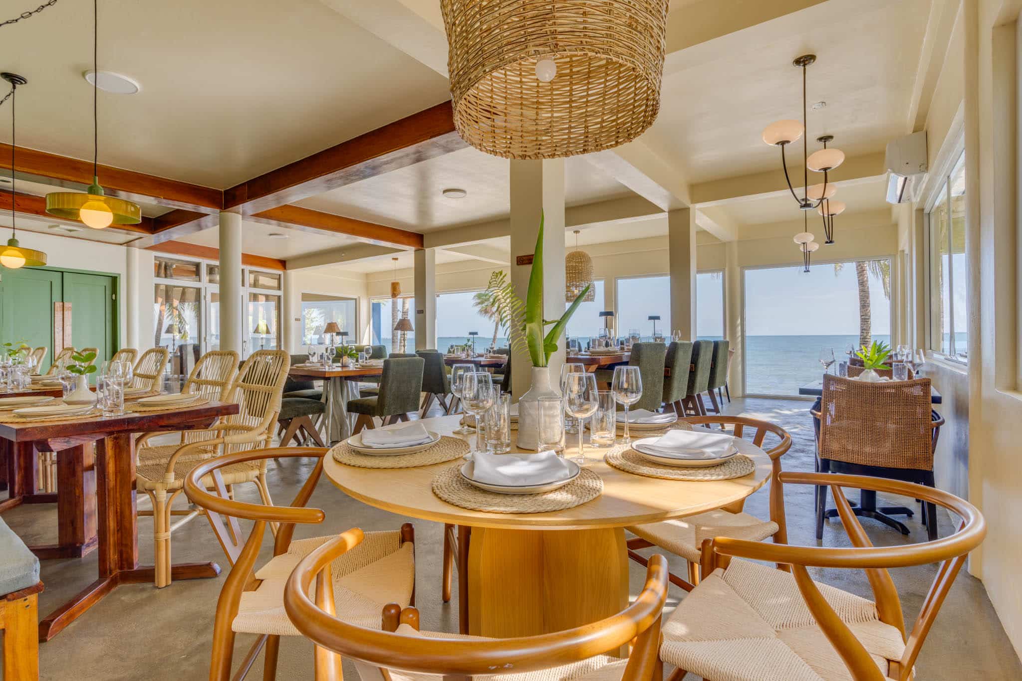 Interior dining area at Bamboo Beach Bistro, Blue Reef Beach Resort, Placencia, Belize